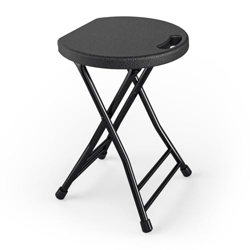 Folding Stool, 18 Inch Foldable Stool with Handle & Steel Frame, Folding Bar Stools, 500lbs Sturdy Foldable Lightweight Metal Chair for Camping, Indoor and Outdoor, Black - color: Black, size: 18-inch Pack of 1