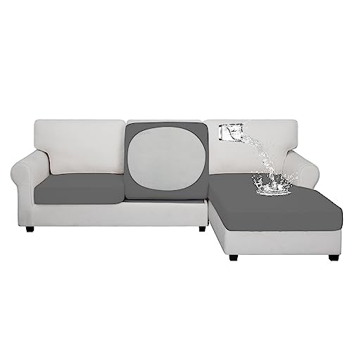 Easy-Going 100% Waterproof 3 Pieces Couch Cushion Covers for Sectional Sofa Left/Right L Shape Chaise Lounge Sofa Seat slipcover Anti-Slip Sofa Cover (2 Seater + 1 Chaise, Gray - color: Grey, size: 2 Seater + 1 Chaise