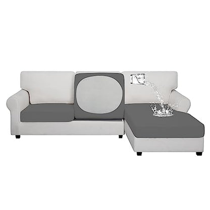 Easy-Going 100% Waterproof 3 Pieces Couch Cushion Covers for Sectional Sofa Left/Right L Shape Chaise Lounge Sofa Seat slipcover Anti-Slip Sofa Cover (2 Seater + 1 Chaise, Gray - color: Grey, size: 2 Seater + 1 Chaise
