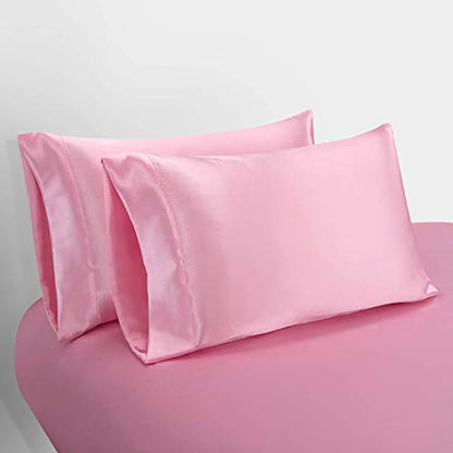 Homiest 3pcs Satin Sheets Set Luxury Silky Satin Bedding Set with Deep Pocket, 1 Fitted Sheet + 1 Flat Sheet + 1 Pillowcase (Twin XL Size, Pink) - color: Pink, size: Deep pocket - Twin XL size