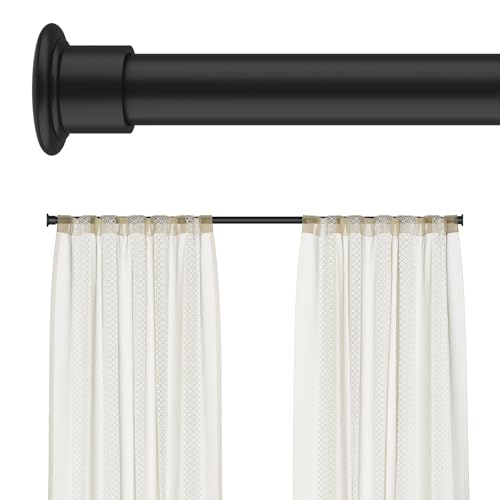 Tension Curtain Rod by EZFurni, 28 to 42 Inch, Adjustable Curtain Rods No Drilling, Heavy Duty tension Rod, Anti-Slip Spring Loaded Curtain Rods for Window, Closet, Door, Black - color: Black, size: 28-42 Inches