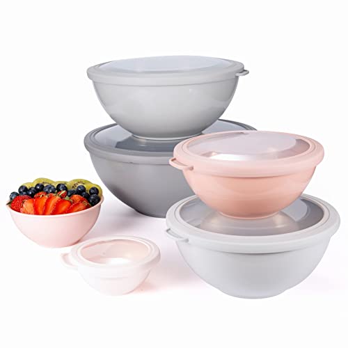 COOK WITH COLOR Mixing Bowls with TPR Lids - 12 Piece Plastic Nesting Bowls Set includes 6 Prep Bowls and 6 Lids, Microwave Safe Mixing Bowl Set (Pink Ombre) - color: Pink Ombre TPR Lids