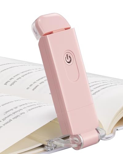 DEWENWILS USB Rechargeable Book Light, LED Clip on Reading Lights for Books in Bed at Night, Portable Bookmark Lamps, Warm White, Brightness Adjustable, Perfect for Bookworms, Kids (Light Pink) - color: Light Pink