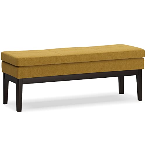 SIMPLIHOME Carlson Ottoman Bench - 45 inch Wide Upholstered Vegan Leather Rectangle Ottoman in Marigold, Mid Century Modern Bench for Bedroom, Entryway or Living Room with Padded Seat - color: Marigold, style: Ottoman Bench