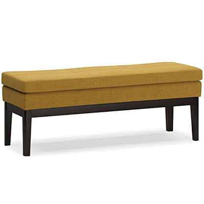 SIMPLIHOME Carlson Ottoman Bench - 45 inch Wide Upholstered Vegan Leather Rectangle Ottoman in Marigold, Mid Century Modern Bench for Bedroom, Entryway or Living Room with Padded Seat - color: Marigold, style: Ottoman Bench