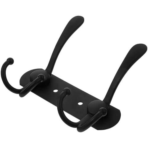 BESTonZON Wall Mounted Utility Hooks 3-Head Heavy Duty Coat and Key Hanger Black Double Line Bathroom Kitchen Bedroom Storage Organization