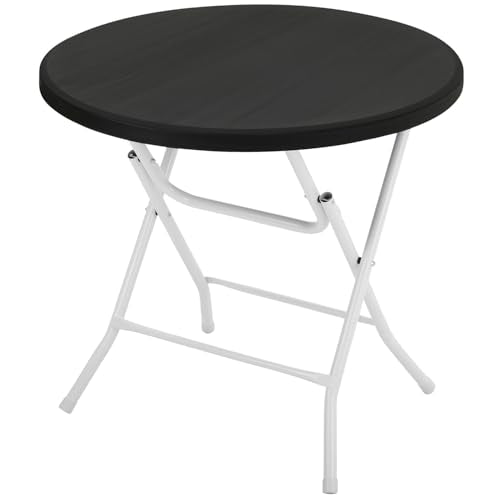 OS MOTOR 31.5 Inch Round Folding Table with Carry Handle, Portable Heavy Duty Plastic Utility Table with Steel Legs for Party, Wedding, Camping, Indoor, Outdoor Event, Black - color: Black, size: 31" Diameter