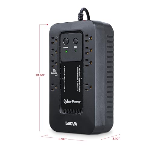 CyberPower EC550G Ecologic UPS Battery Backup and Surge Protector, 550VA/330W, 8 Outlets, ECO Mode, Compact, UL Certified - style: 550VA