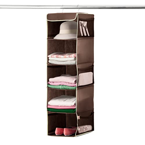 ZOBER Hanging Closet Organizer, 5-Shelf - Hanging Storage Organizer Shelves for Clothes, Towels, Toys - College Dorm Room, Nursery, & Home Closet - color: Java