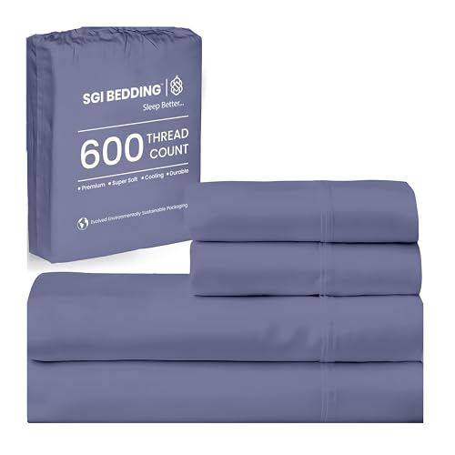 SGI bedding Queen Bed Sheets Set – Premium 600 TC Egyptian Cotton, Crisp & Cooling Sateen Weave, Extra Soft Hotel Collection, Fits Mattresses Up to 16 Inch Deep, Long Lasting – Mediterranean Blue - color: 12 - Mediterranean Blue, size: Queen