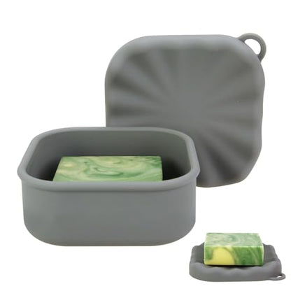 Square Travel Soap Case, Bar Soap Holder for Dr Squatch, Silicone Soap Case with Soap Saver, Portable Shampoo Bar Soap Box for Shower, Travel, Camp (Dark Gray) - color: Dark Gray