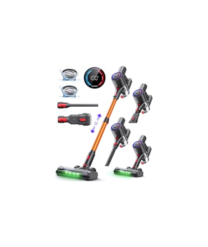 Cordless Vacuum Cleaner, 500W/45KPA/40Mins Lightweight Stick Vacuum for Home, LED Display and Green Headlights, 6-Stages Filtration, Self-Standing Vacuum for Hard Floor, Carpet