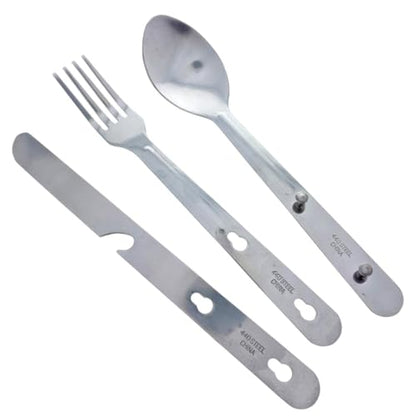 SE 4-in-1 Detachable Stainless Steel Utensil Set - Spoon, Fork, Knife, Bottle Opener - 6.5" Length, Compact for Camping, Hiking, Travel - Includes Clear Pouch - KC7043FSK
