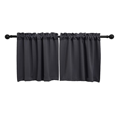 Pickluc Rod Pocket Tier Curtain - Half Blackout Curtain for Kitchen, Bathroom, Cabinet, Basement, 30 Inches Wide and 24 Inches Long, Dark Grey, 2 Panels - color: Grey, size: 30"W x 24"L (Pack of 2)