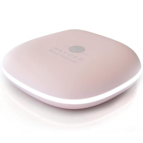 Mavoro LED Lighted Travel Makeup Mirror | 1x/10x Magnification | Rechargeable USB-C | Pocket & Purse Portable Lighted Travel Makeup Compact Mirror, Touch Sensor (Heavenly Pink) - color: Heavenly Pink
