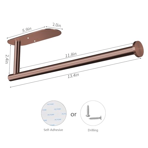 VAEHOLD Adhesive Paper Towel Holder Under Cabinet Wall Mount for Kitchen Paper Towel, Black Paper Towel Roll Holder Stick to Wall, Stainless Steel (Rose Gold) - color: Rose Gold