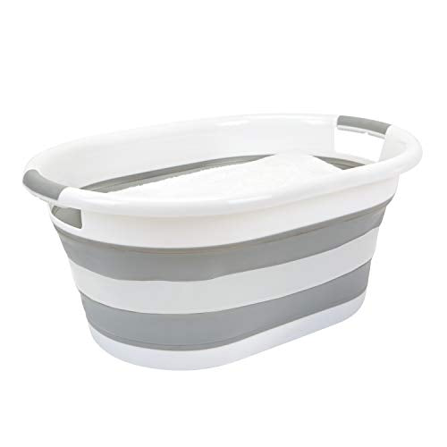 Laundry 360 Collapsible Laundry Basket | Portable | Space Saver Storage | 27 Liter Capacity | Store Under the Bed or Closet | Good for Kids | Dorm | Bedroom | Large | White/Grey - size: 1 Pack White 27L