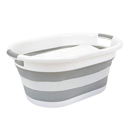 Laundry 360 Collapsible Laundry Basket | Portable | Space Saver Storage | 27 Liter Capacity | Store Under the Bed or Closet | Good for Kids | Dorm | Bedroom | Large | White/Grey - size: 1 Pack White 27L