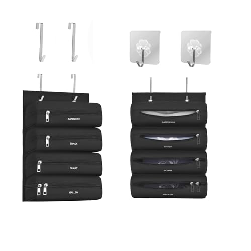 Zipper Bag Organizer Compatible with Gallon, Quart, Sandwich & Snack Food Storage Bag, Kitchen Plastic Bag Storage Organizer for Kitchen RV Camper (Black) - color: Black