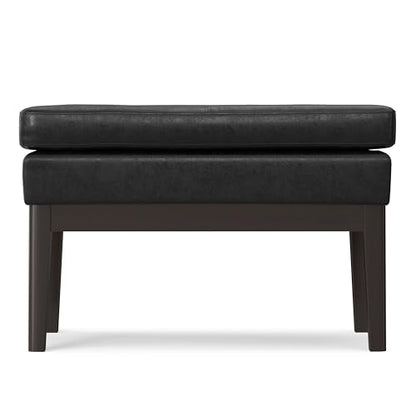 SIMPLIHOME Carlson Small Ottoman Bench - 27 inch Wide Upholstered Woven Fabric Rectangle Ottoman in Distressed Black, Mid Century Modern Bench for Bedroom or Living Room with Padded Seat - color: Distressed Black, style: Small Ottoman Bench