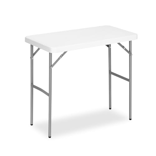 2.7ft Rectangular Folding Table for All-Occasion, Foldable Table with HDPE Tabletop and Steel Legs, Durable and Stable Small Folding Table, Perfect for Camping, Picnic, Party, Indoor & Outdoor - color: White, size: 2.7ft