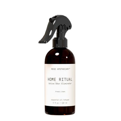 Muse Apothecary Home Ritual Active Odor Eliminator Spray - Furniture Deodorizer Spray & Bathroom Odor Eliminator for Home - Essential Oil Air Freshener - 4oz, Fresh Linen - size: 4 Fl Oz (Pack of 1)