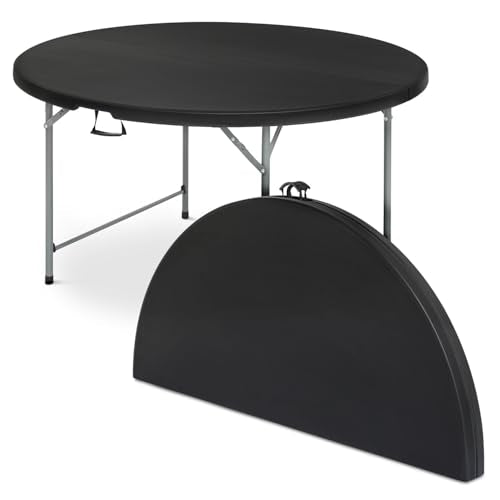 OS MOTOR 5.5ft Round Folding Table with Carry Handle, Portable Heavy Duty Plastic Utility Table with Steel Legs for Party, Wedding, Camping, Indoor, Outdoor Event, 66 Inch, Black - color: Black, size: 66" Diameter