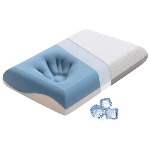 Memory Foam Firm Pillows for Sleeping, 4.7'' Orthopedic Cervical Neck Pillow with Two-Sided Reversible Cover,Medium Firm Gusseted Gel Pillows for Back & Side Sleepers - size: 24*16*4.7’‘
