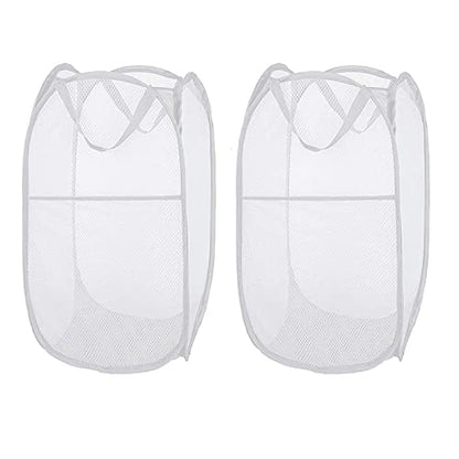Larpur Pop Up Laundry Hampers, Portable Mesh Laundry Baskets, Collapsible Clothes Laundry Bin for Bedroom, Travel, Bathroom, College Dorm, White - 2 Pack - color: White-2 pack