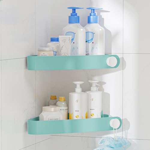 Sotfamily Plastic Shower Caddy Corner (for 90° Only), 2 Pack Adhesive Corner Shower Shelves for Bathroom Organizers and Storage, Turquoise - color: Turquoise, size: 2 Pack