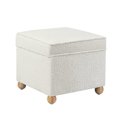 Ottoman with Storage, 17Inch High Jacquard Velvet Foot Stools Ottoman for Living Room, Upholstered Square Storage Ottomans Foot Rest, Bedroom Footstools and Ottomans with Hinged Lid, White - color: White Velvet