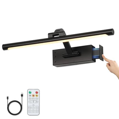 Picture Light Removable Battery Charging, 16in Wireless Art Light for Paintings, Dimmable 5000mAh Recharging Battery Picture Light with Remote Control for Pictures Display - color: Black