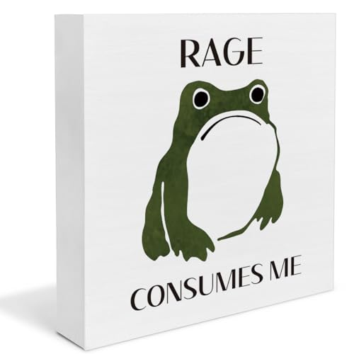 Funny Frog Decor, Frog Gifts for Friends Coworkers, Rage Consumes Me Wooden Sign, Vintage Office Home Decor for Desk Shelf - color: RAGE