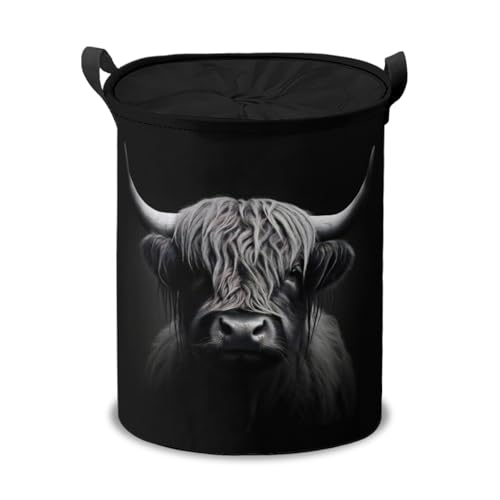 Highland Cow Laundry Hamper Basket,Cattle Collapsible Portable Laundry Bag, Storage Bins Toys Storage Gifts Basket, Bedroom Home Nursery Decor for Baby Girl Women - color: Highland Cow