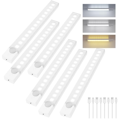 Under Cabinet Lighting 8 Inch 6-Pack, Rechargeable Motion Sensor Light Indoor, Dimmable Closet Lights 3 Color Temps, Wireless Under Counter Lights for Kitchen, Stairs - size: 8inch-6pack