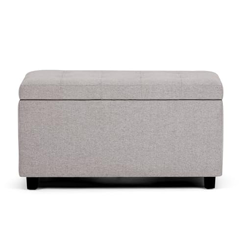 SIMPLIHOME Cosmopolitan Storage Ottoman - 34 inch Wide Upholstered Linen Look Fabric Rectangle Storage Ottoman Bench in Cloud Grey, Transitional Tufted Ottoman for Living Room with Lift-Up Lid - color: Cloud Grey