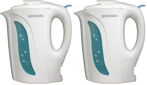 Proctor Silex Electric Tea Kettle, Water Boiler & Heater Auto-Shutoff & Boil-Dry Protection, 1000 Watts for Fast Boiling, 1 Liter, White (Pack of 2) - color: White, size: 1.1 Quarts (Pack of 2)