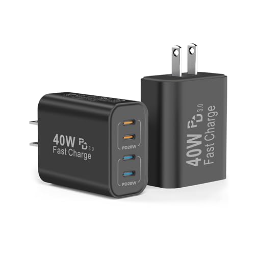 40W USB C Charger Block, 2-Pack, 4 USBC Ports, Type C Wall Plug USB-C Fast Charging, iPhone Charger Adapter Box Cube for iPhone 17,17 Pro, 17 Pro Max,16, 15, 14, 13, 12, Samsung Phone-Black - color: Black 2Pack