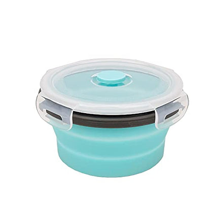 CCyanzi 3piece Round Collapsible Bowl with Lids, Silicone Food Storage Containers, Microwave & Freezer Safe, Space Saving for Kitchen Cabinet and Camping Backpack,(Blue Gray) - color: blue with gray