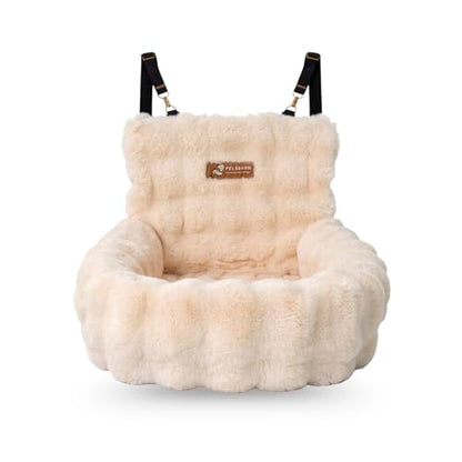 Pelsbarn Luxurious Cozy Car Bed - Small Luxury Travel Dog Bed with Safety Belt - Ultra Soft Faux Fur - Beige - color: Beige, size: Small