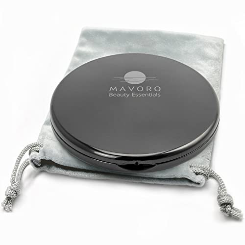 Mavoro Magnifying Compact Mirror | 1x/10x Magnification | 4" Small Pocket Purse Double Sided Travel Makeup Mirror | Folding Portable Hand Compact Mirror for Handbag and Purses (Black) - color: Black