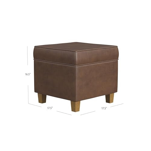 HomePop 18" Square Storage Ottoman - Brown Faux Leather - color: Brown Faux Leather