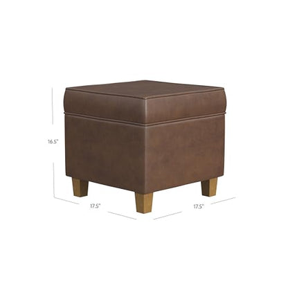 HomePop 18" Square Storage Ottoman - Brown Faux Leather - color: Brown Faux Leather