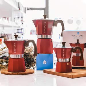 GROSCHE Milano 6 Espresso Cup, 9.3 oz Red Stovetop Espresso Maker - Italian Moka Pot - color: Red, size: 6 espresso cups