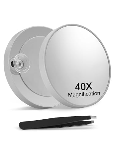 Macaki 40X Magnifying Mirror with 2 Suction Cups, 3.5 inches Magnified Makeup Mirror and Slant Tweezers,Grey,1PC - color: Grey-40x
