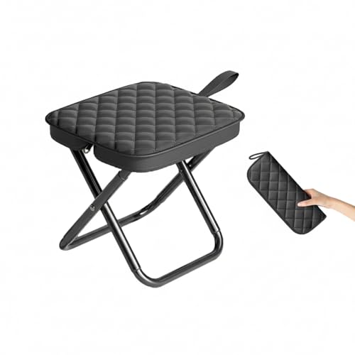 Compact Foldable Backpack Stool Portable Camping Seat for Adults | Carbon Steel Frame, Supports Up to 265 lbs, Thickened Seat Surface, Quick Open & Fold, Space-Saving Storage - color: Black