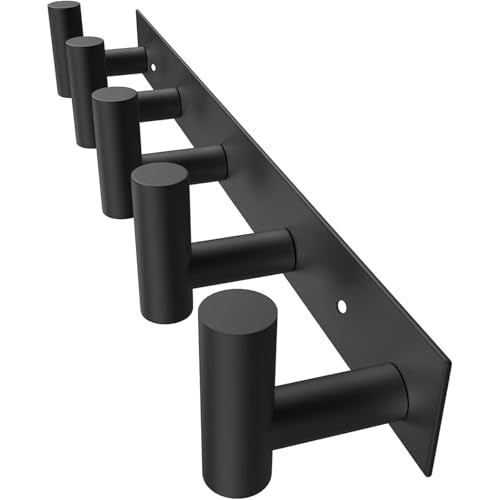 HUFEEOH Coat Hooks Wall Mount, Black T Shaped 5 Hooks Stainless Steel Wall Hooks Towel Rack for Hanging, Heavy Duty Key Holder Hat Rack Used for Bathroom Mudroom Entryway - color: Black, size: 1 Pack "T" shape 5 hooks