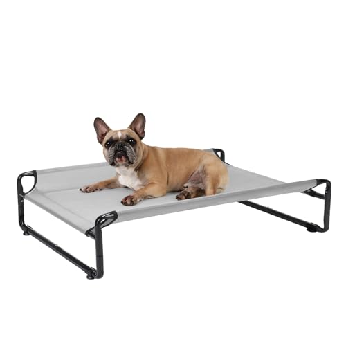 Veehoo 35" Medium Raised Dog Bed, Washable Dog Cot with Headrest Sides, Outdoor Elevated Dog Bed with Non-Skid Feet, Breathable Mesh, Portable Pet Hammock for Indoor or Camping, Grey - color: Grey, size: 35.0"L x 26.0"W x 9.4"Th