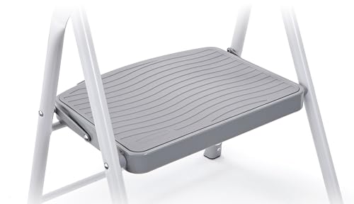 Rubbermaid 1-Step Steel Ladder, Folding Step Stool with Hand Grip and Traction Molded Steps, White, Tested to ANSI US Safety Standards, No Assembly Required - style: 1-Step