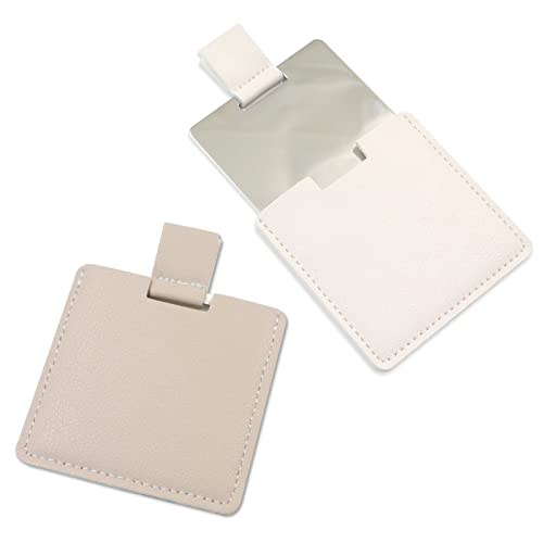 2Pcs Shatterproof Stainless Steel Compact Mirror for Purses, Unbreakable Mirror Travel with PU Leather Case Cover, Handheld Camping Shaving Mirror for Women & Men, Makeup, Gift (Gray & White) - color: Gray & White